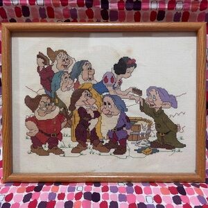 Vintage Disney Snow White & the Seven Dwarfs Fairytale Needlepoint Cross Stitch